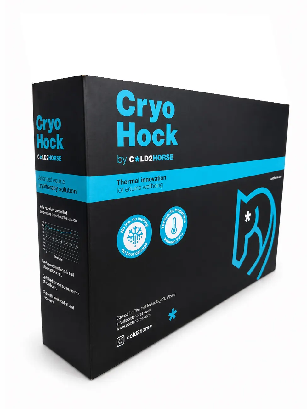 Caja del CryoHock, cara frontal negra con el nombre en cian