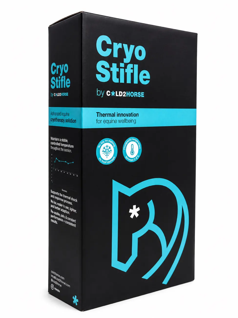 Caja del CryoStifle, cara frontal negra con el nombre en cian